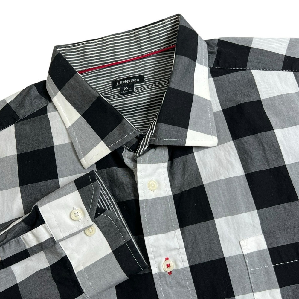 J. Peterman Mens XXL Black White Buffalo Plaid Long Sleeve Button Up‎ Shirt